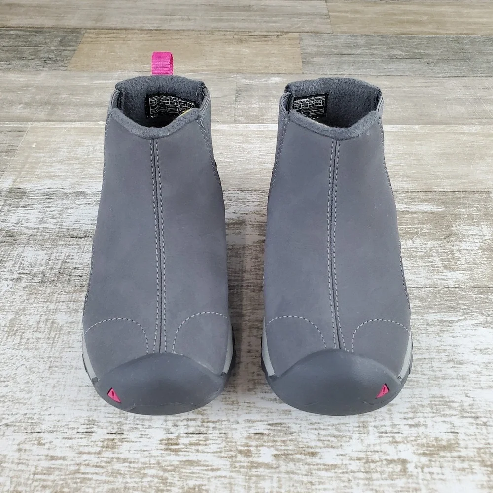 Keen Kootenay III Kids Chelsea Boots Sz 8 Gray Leather Slip On Mid Top Round Toe
